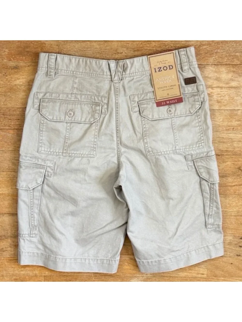 Izod Mens Shorts Size 32 Waist NWT Utility Khaki Cargo Pockets 100% Cotton